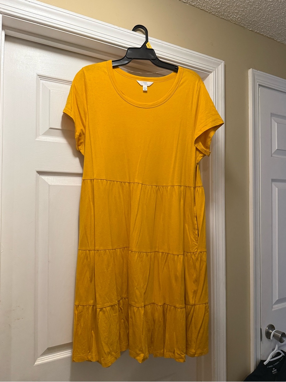 Time and Tru Mustard Yellow Tiered Short Sleeve Midi Dress